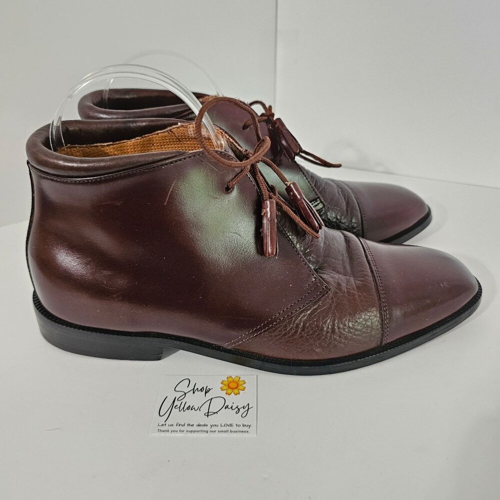 Vintage Giorgio Brutini Leather Tassel Chukka‎ Boots Burgundy Cap Toe 8.5 D 8943